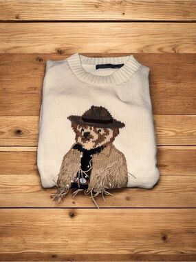 Polo by Ralph Lauren Fringe Cowboy Bear Sweater Women’s Size M Crewneck Pullover